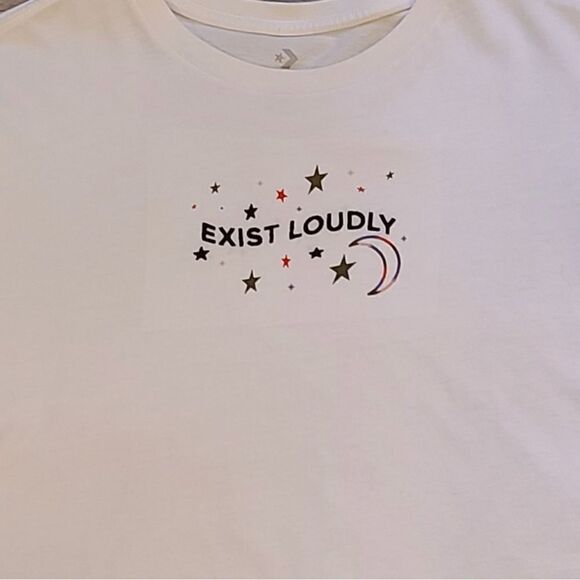 EUC- Converse Women’s Graphic “Exist Loudly” Stars Moon Short Sleeve Tee- Size M - Picture 3 of 5